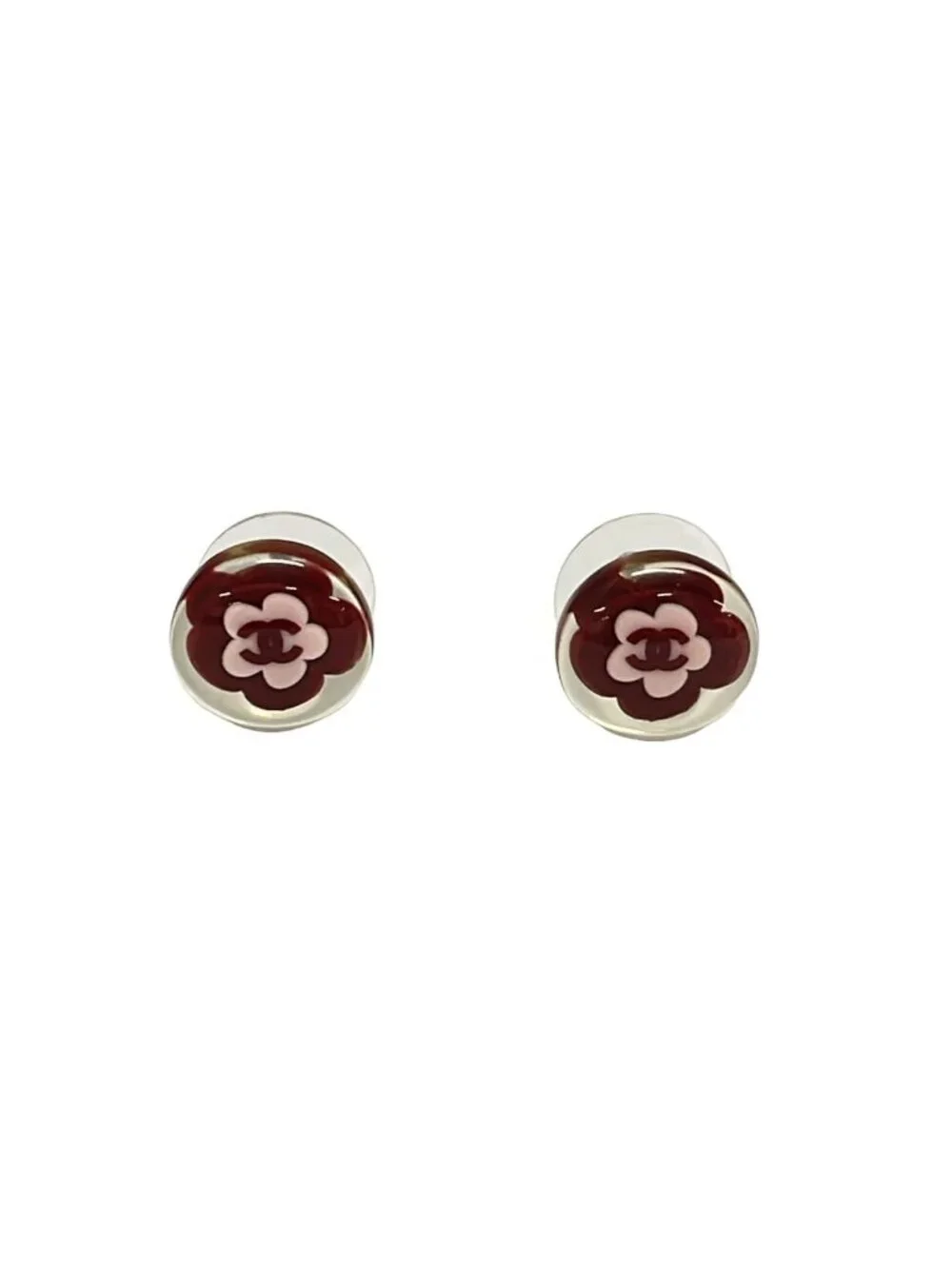 Chanel Earrings CC Logo Clear Silver Multi Flower